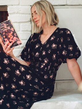 Christy Dawn Black Floral Midi Dress | Puff Sleeve Cottagecore